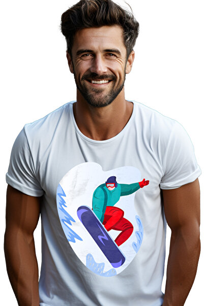 StoryGift Romania Tricou Barbati Cu Zapada, Sport, Iarna, Snowboard, Cu Impri...
