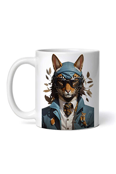 OEM Cană albă personalizată, Panteră în costum cu ochelari de soare, Inovatix®. 330 ml