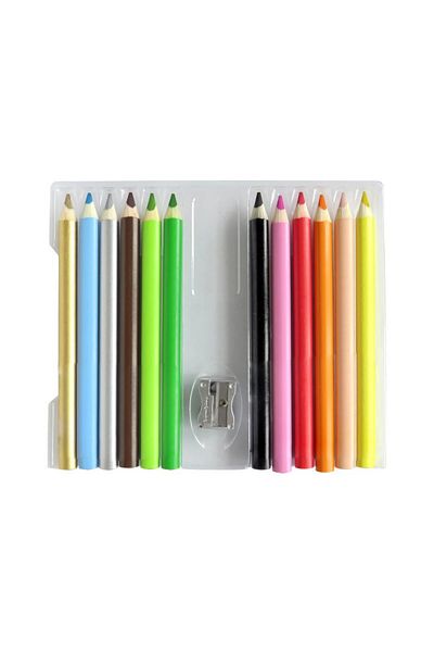 zola Set 12 creioane, multicolore, cu ascutitoare, 15 cm, triunghiulare
