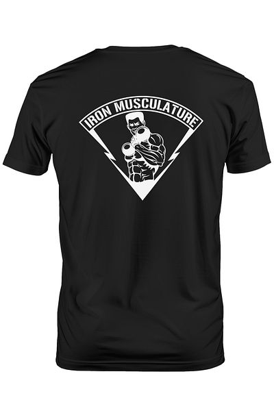 StoryGift Romania Men's T-shirt with a bodybuilder lifting a weight at the gym with the message "Iron musculature STG"