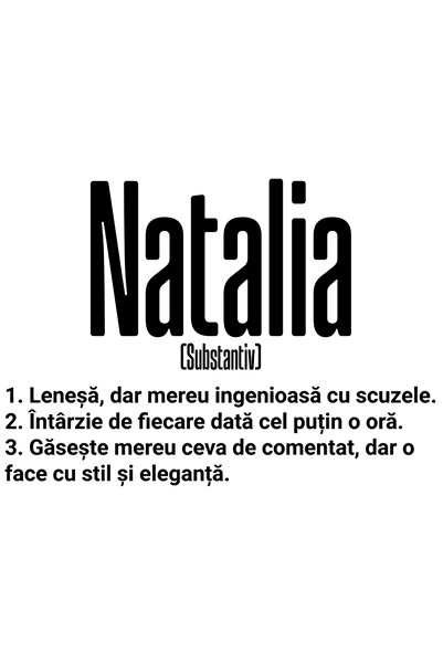 StoryGift Romania Sticker Eticheta 50CM Cu Numele Natalia, si Mesaj Amuzant, ...