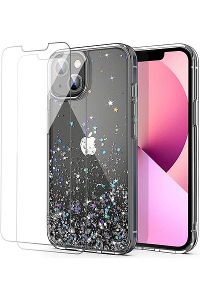 DiDaDi Set of case and 2 protective films compatible with iPhone 13 Pro Max DiDaDi, silicone/sequins
