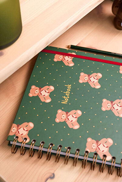 Matt Notebook 19x21 cm Kare Lastikli Spiralli Sert Kapak Not Defteri Çizgili Ayıcıklar