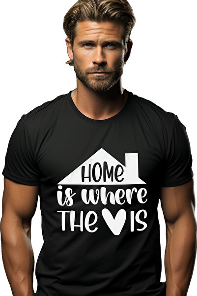 StoryGift Romania Tricou bărbătesc cu acoperiș și mesajul „acasă este acolo u...
