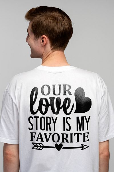 StoryGift Romania Men's T-shirt With Hearts And The Text "our Love Story Is My Favorite" With Stg Prints