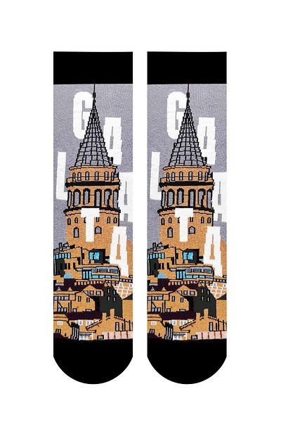 CARNAVAL SOCKS Istanbul Galata Tower Patterned Unisex Socket Socks