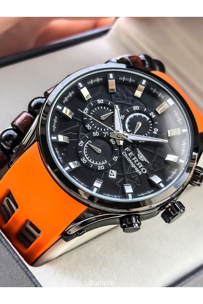 FERRO Sport Men's Watch, Active Functions, Orange Silicone, with Calendar, Bracelet Gift