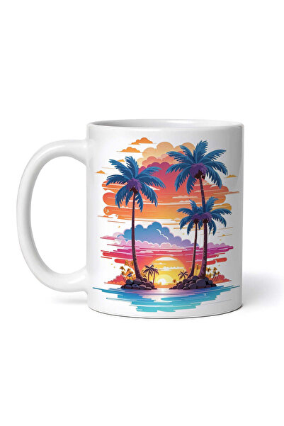 OEM Cană albă personalizată, Palmieri la apus, INOVATIX®. 330ml