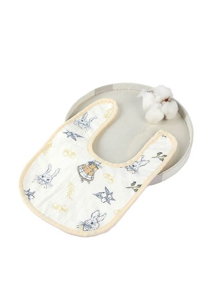 Flippy Bavetă Bebe forma de U, Bumbac, 0–12 Luni, Impermeabilă, Capse, Model Iepuraș, 21x30cm, Bej