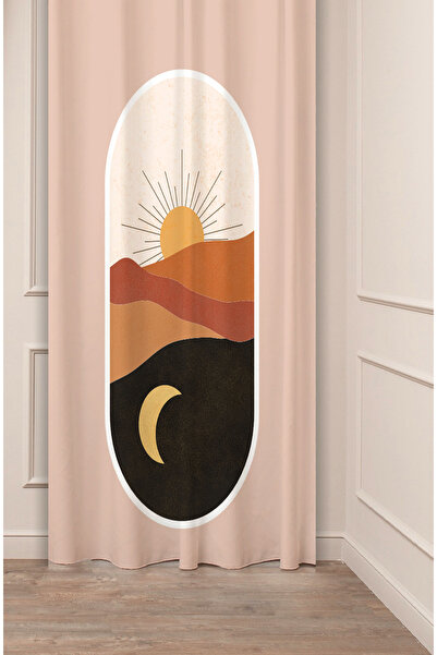 GREENDECOR Sun Moon Desert Bohemian Patterned Special Design Digital Printed (Single Wing) Simple Soft Beige Cream Stylish Background Curtain