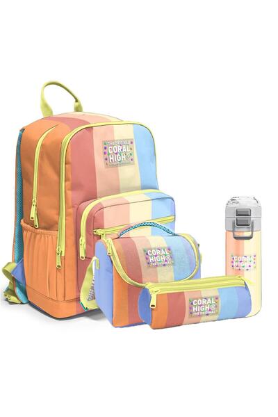 Coral High 4'lü Okul Çanta Seti (Okul Çantası, Beslenme, Kalemlik, Matara)