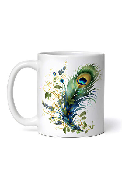 OEM Cană albă personalizată, crin cu pene de păun, INOVATIX®. 330ml