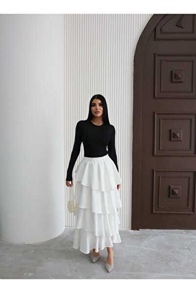 PİNK FLY KADIN KAT KAT FIRFIRLI KETEN ETEK