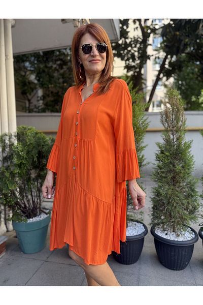 DenizEge L-Ruffled Viscose Dress Orange