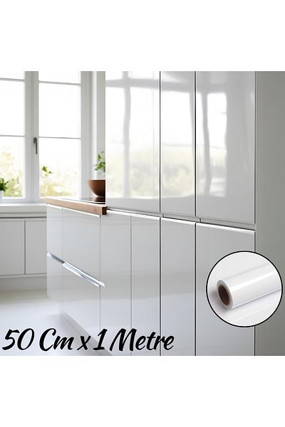 kargo poşetim 50cm X 100cm Glossy White Furniture and Cabinet Covering Foil(Lacquer, Back Gray)