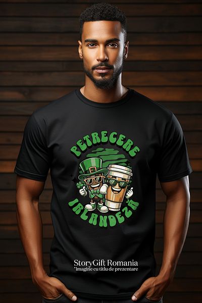 StoryGift Romania Men's T-shirt Irish Party, coffee whiskey drink alcohol with print on the front, 100% STG
