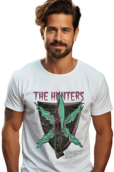 StoryGift Romania Tricou Barbati Cu Text In Engleza The Hunters, Cutit Stil B...