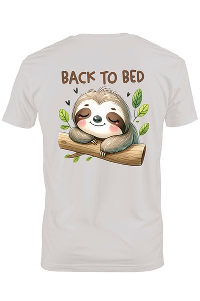 StoryGift Romania Men's T-shirt With Sloth/lazy Animal With The Message "back To Bed", Illustration, Funny, Laugh Stg