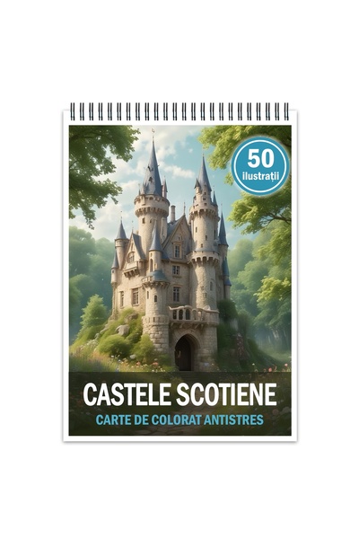 Legendary Gifts Carte de colorat antistres, 50 de ilustrații cu castele scoțiene, format A4