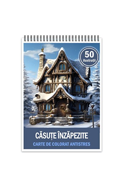 Legendary Gifts Carte de colorat antistres, 50 de ilustrații cu case înzăpezite, Format: A4