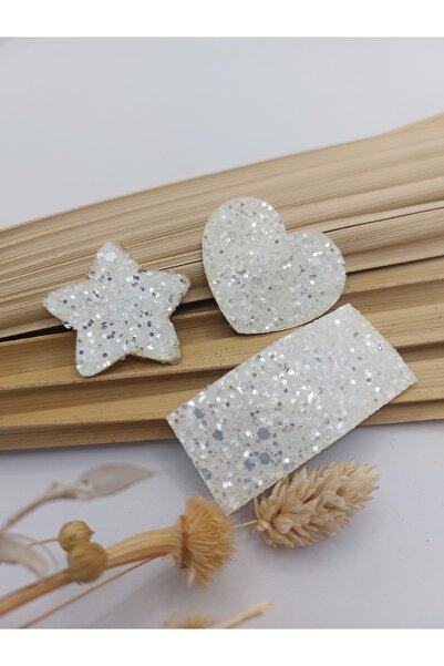 AsRa Accessories 3'lü beyaz glitter saçsız bebek tokası seti