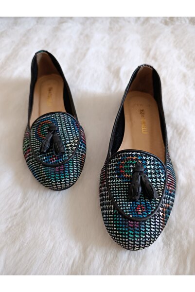 Ay Shoes Kadın Beyaz Desenli Deri 34-42 Numara Babet