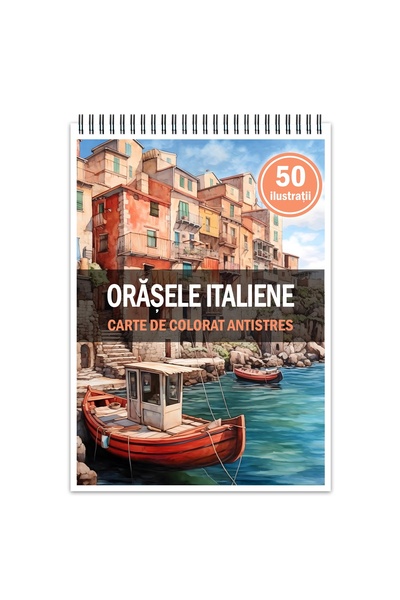Legendary Gifts Carte de colorat antistres, 50 de ilustrații cu orașe italiene, format A4