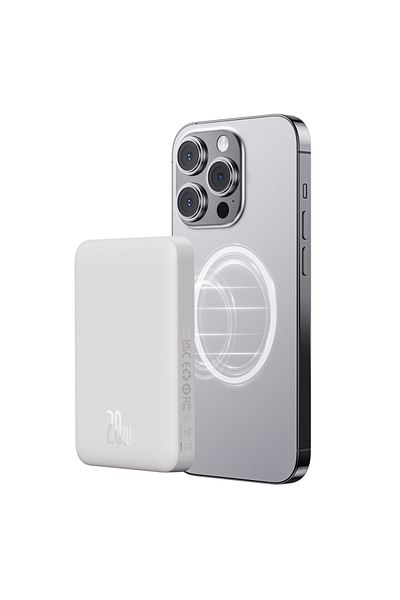 Baseus External Battery, Magnetic, Fast Charging, MagSafe, USB-C, 10000mAh, 20W, Magnetic Mini, White