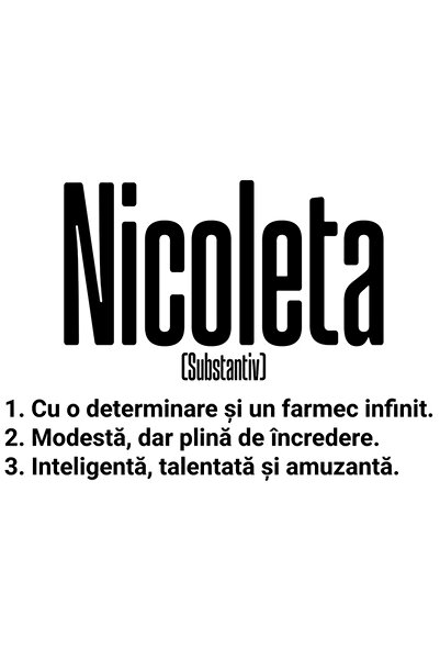 StoryGift Romania Sticker Eticheta 50CM Cu Numele Nicoleta, si Mesaj Motivati...