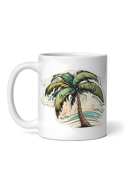 OEM Cană albă personalizată, Palmier pe plajă, INOVATIX®. 330ml