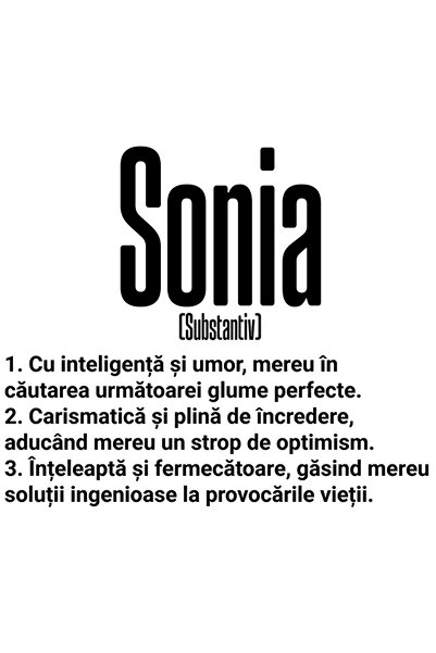 StoryGift Romania Sticker Autocolant 70CM Cu Numele Sonia, si Mesaj Motivatio...
