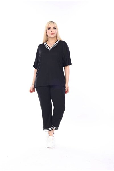 Sevda Kılınç Plus Size Capri Double Combed Cotton Suit