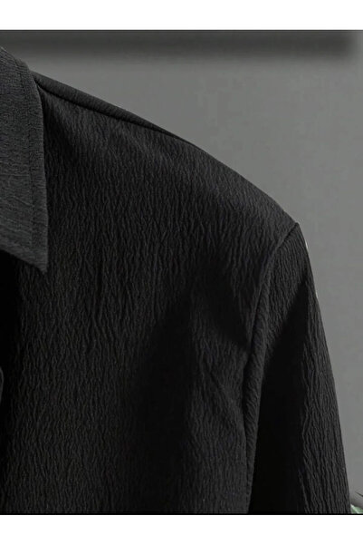 Nyda Collections Men's Crinkle Suit Buttoned Shirt and Lace-Up Trousers Summer Suit Double Pocket Crinkle Fabric