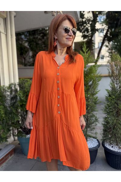 DenizEge L-Ruffled Viscose Dress Orange