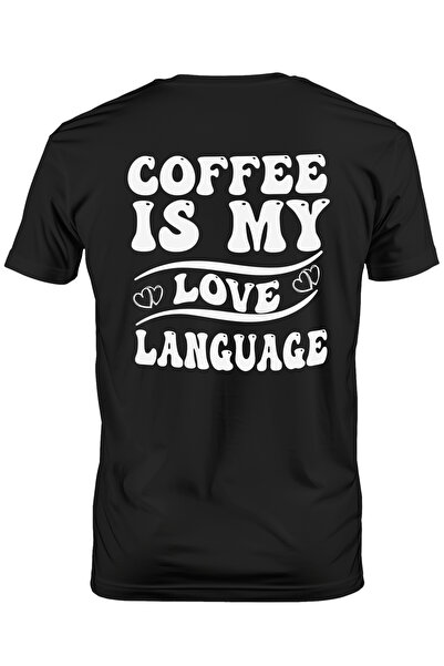 StoryGift Romania Tricou bărbătesc cu inimioare și textul „cafeaua este limba...