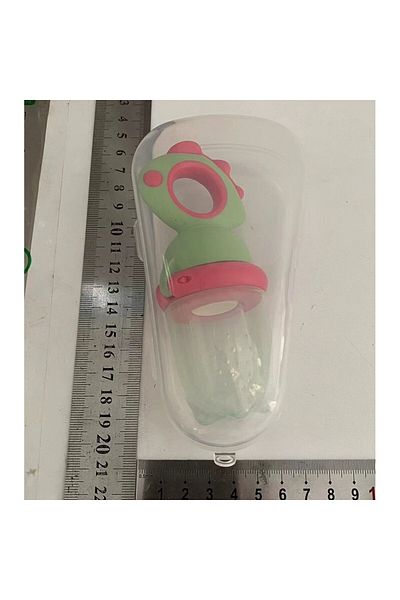 Flippy Suzeta Fruct, Silicon Food Grade, +4 Luni, Gauri 2mm, 12.4x5.1x4.7 cm, Verde/Fucsia