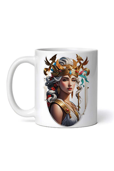 OEM Cană albă personalizată, Zeița greacă Artemis cu coroană, INOVATIX®. 330ml