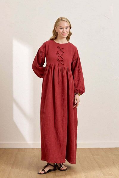 Ceylan Otantik Burgundy Muslin Bow Belroba Dress