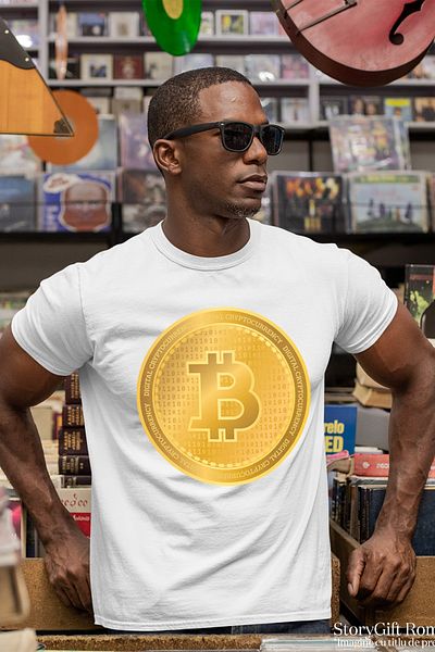 StoryGift Romania Men's T-Shirt With Bitcoin Symbol, Gold Coin, Virtual Coins, Investment Lovers STG