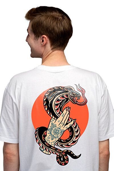 StoryGift Romania Tricou bărbătesc cu șarpe, cobră, cerc, mână, tatuaje, floare, stele, cu imprimeu pe spate, Stg