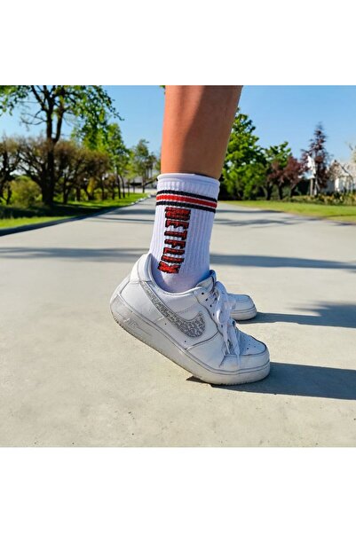 çorapmatik Tek'li Özel Tasarım Kutulu %100 Pamuklu Netflix Yazı Desenli Beyaz...