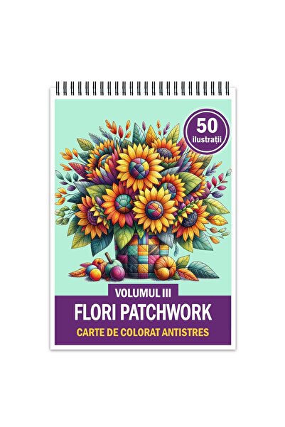 Legendary Gifts Carte de colorat antistres, 50 de ilustrații cu flori patchwo...