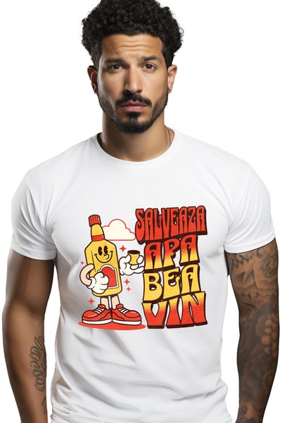 StoryGift Romania Ανδρικό T-shirt  "Εξοικονομήστε νερό, πιείτε κρασί, λάτρεις...