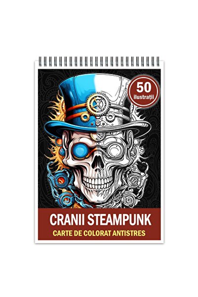 Legendary Gifts Carte de colorat antistres, 50 de ilustrații cu cranii steampunk, format A4