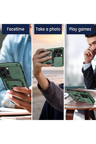 HWeggo Protective case with ring compatible with iPhone 14 Pro HWeggo, polycarbonate/polyurethane, green