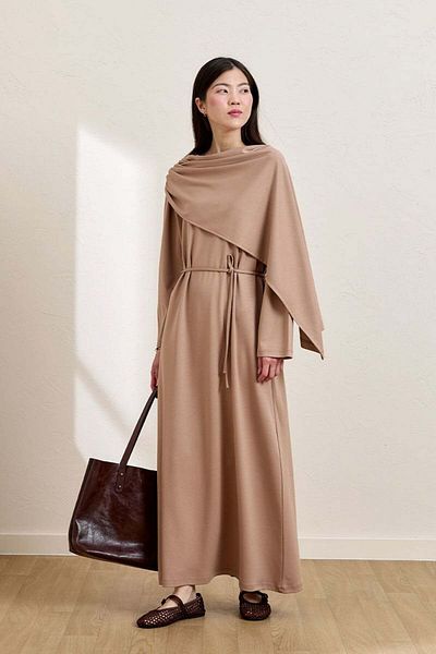 Ceylan Otantik Caramel Shawl Collar Dress
