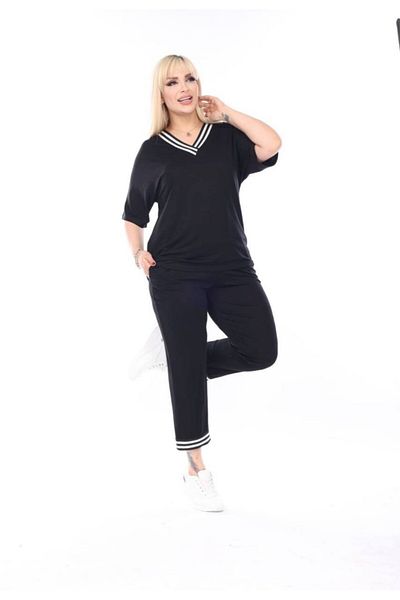 Sevda Kılınç Plus Size Capri Double Combed Cotton Suit
