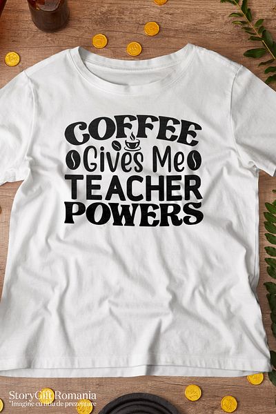 StoryGift Romania Men's T-shirt for teachers who gain strength after drinking coffee with STG print