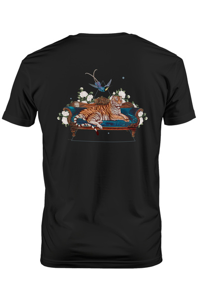 StoryGift Romania Tricou Barbati Tigru, Tricou Barbatipea, Pasare, Floare, Tr...