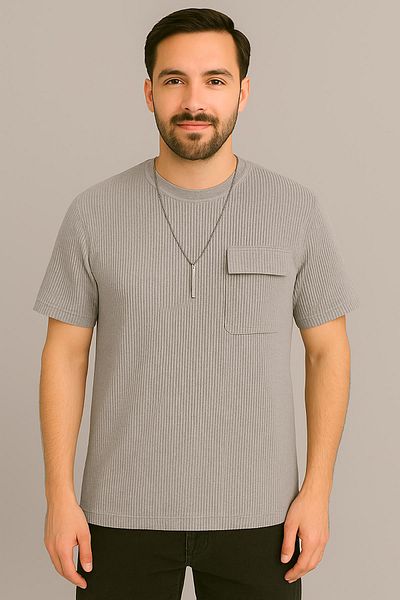 WAFRA Men's Tshirt Necklace-Pocket Seersucker Lycra Fabric (Slim Fit)